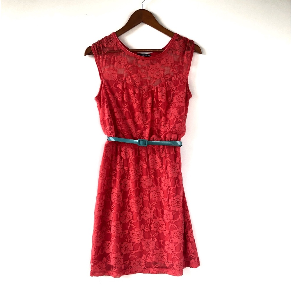 Paper Doll Dress- Floral Lace Coral Size M